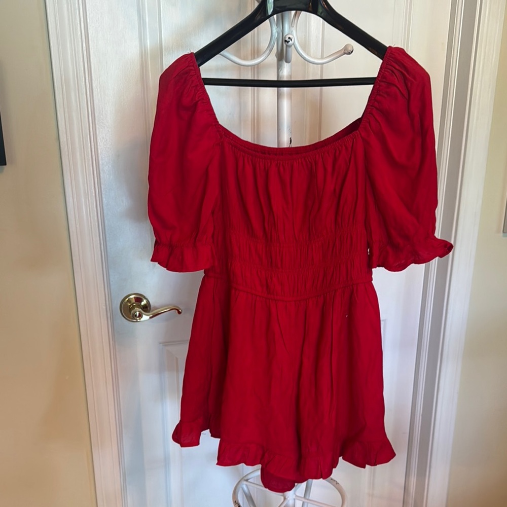 Francesca's Collections Red Flutter Sleeve Jumpsuit